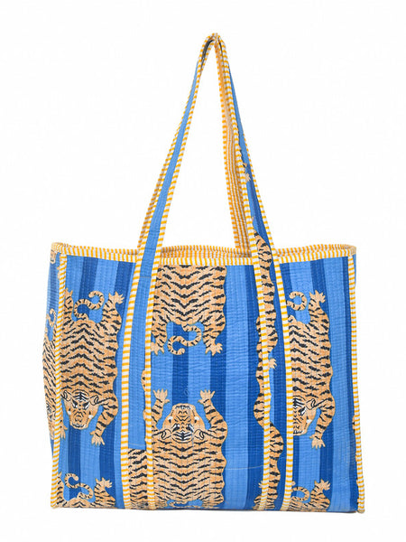 Jaipuri Tiger Print blue Tote Bag Indian Cotton Quilted Tote Bag Shopping Carry Bag Hand Bag Shoulder Market Daily Use Tote Bag