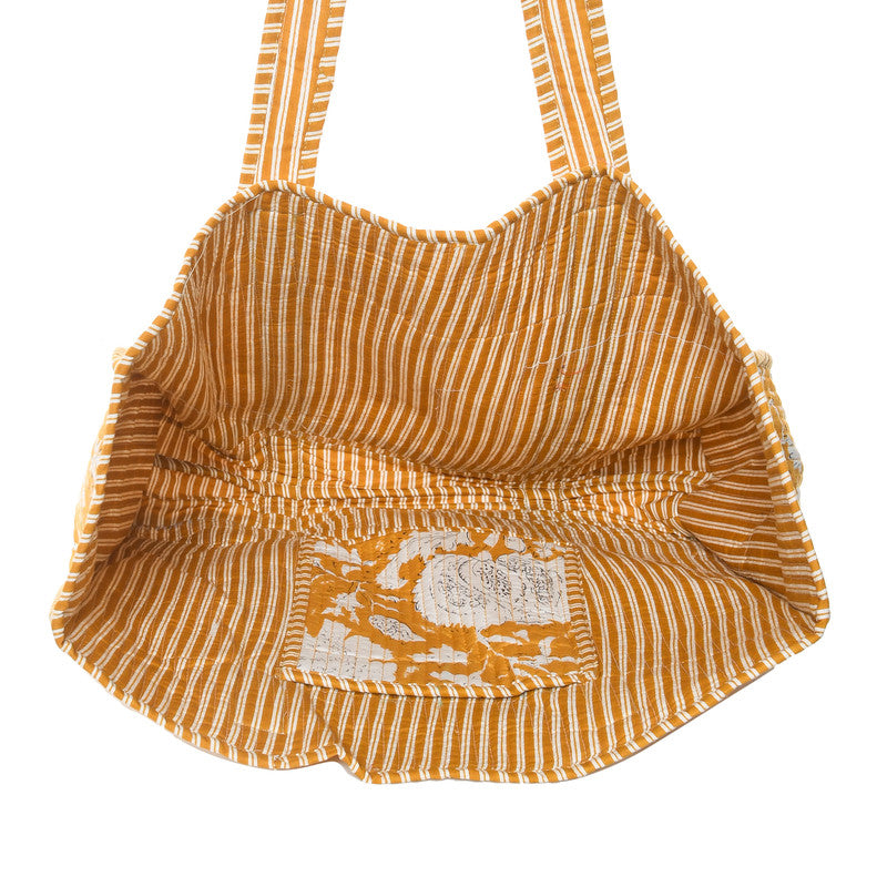 Jaipuri flower Print yellow Tote Bag Indian Cotton Quilted Tote Bag Shopping Carry Bag Hand Bag Shoulder Market Daily Use Tote Bag