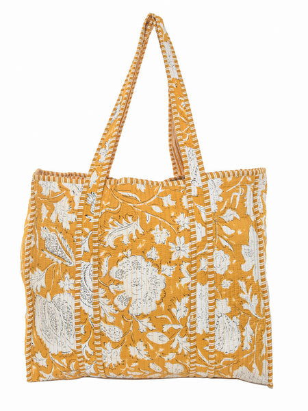 Jaipuri flower Print yellow Tote Bag Indian Cotton Quilted Tote Bag Shopping Carry Bag Hand Bag Shoulder Market Daily Use Tote Bag