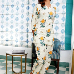 Pure Cotton Pajama Set Soft Indian Nightwear FLORAL PRINT WHITE PJs & Thoughtful Gift Set