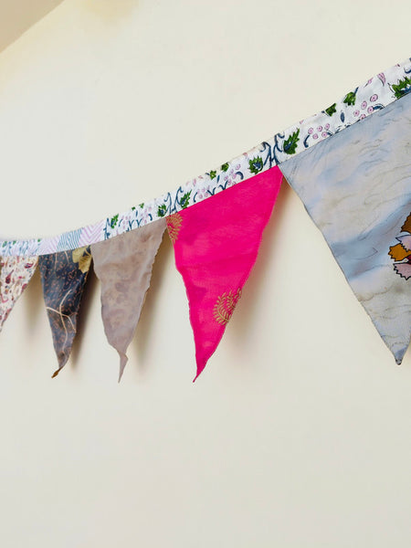 1 pc of Recycled Bunting - SALE Handmade Sari Off Cuts, Eco-Friendly Decoration, Unique Colorful Flags, Vibrant Garden Garland