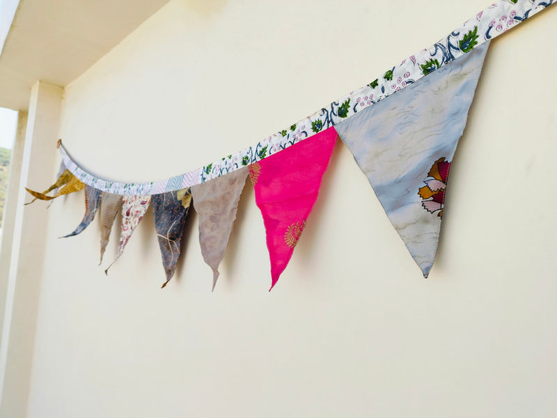 1 pc of Recycled Bunting - SALE Handmade Sari Off Cuts, Eco-Friendly Decoration, Unique Colorful Flags, Vibrant Garden
