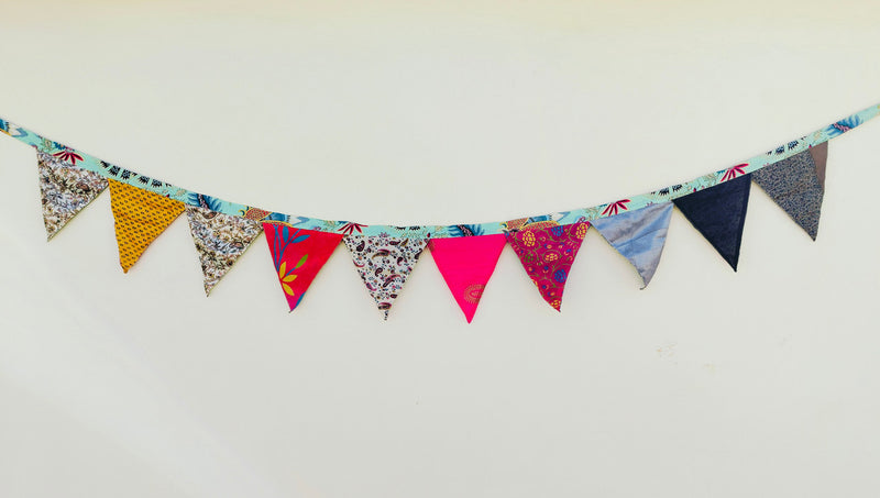 1 pc of Recycled Bunting - SALE Handmade Sari Off Cuts, Eco-Friendly Decoration, Unique Colorful Flags, Vibrant Garden