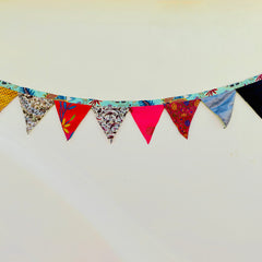 Recycled Bunting - SALE Handmade Sari Off Cuts, Eco-Friendly Decoration, Unique Colorful Flags, Vibrant Garden Garland