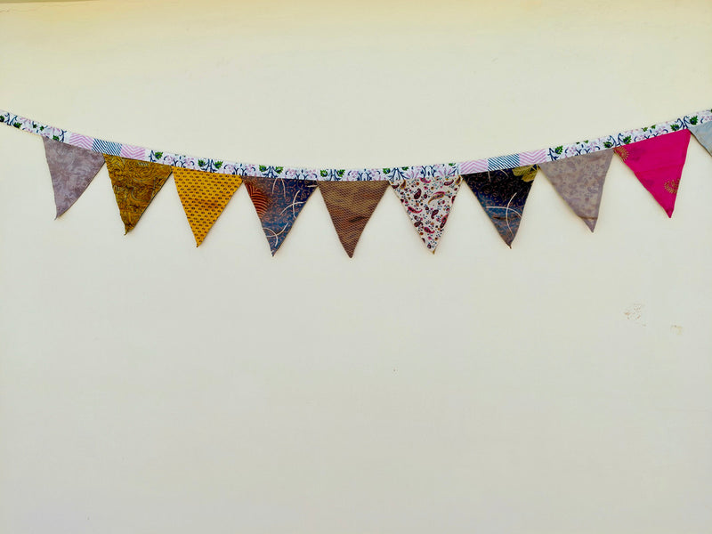 Recycled Bunting - SALE Handmade Sari Off Cuts, Eco-Friendly Decoration, Unique Colorful Flags, Vibrant Garden Garland