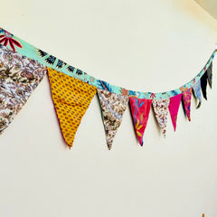 Recycled Bunting - SALE Handmade Sari Off Cuts, Eco-Friendly Decoration, Unique Colorful Flags, Vibrant Garden Garland