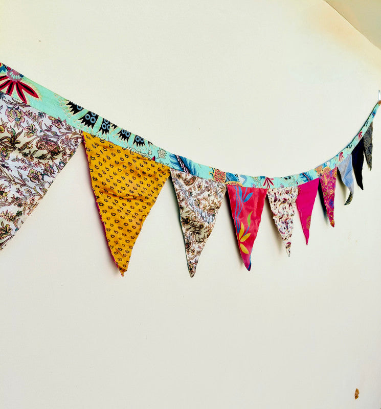 Recycled Bunting - SALE Handmade Sari Off Cuts, Eco-Friendly Decoration, Unique Colorful Flags, Vibrant Garden Garland