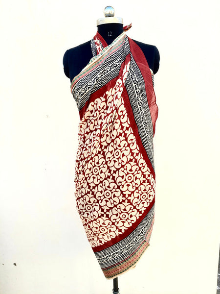 Hand Block Printed Cotton Sarongs & Scarves - Lightweight Summer Dupattas & Beachwear Gifts for Her - 21
