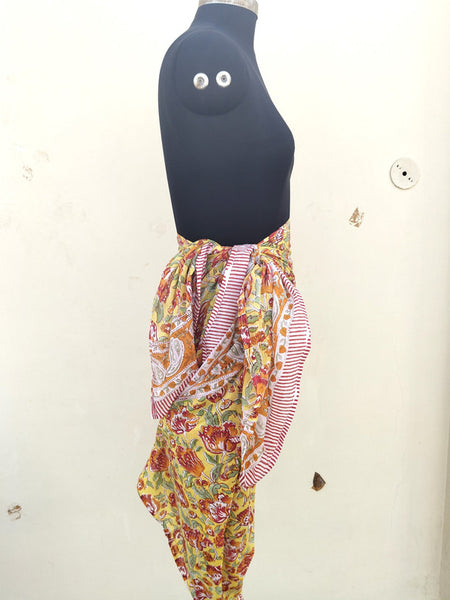 Hand Block Printed Cotton Sarongs & Scarves - Lightweight Summer Dupattas & Beachwear Gifts for Her - 1