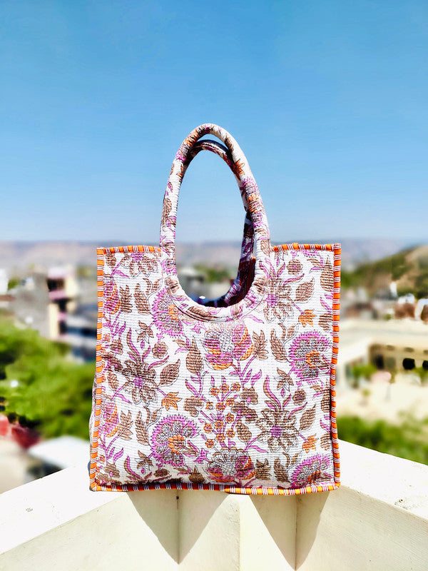 Quilted Jhola Bag, Cotton Quilted Tote Bags, Handmade Quilted Printed Market Bag, Tote Shopping Bag, Hippie Bag, Market Bag, Tote Bags