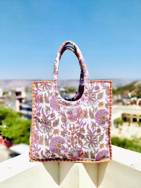 Quilted Jhola Bag, Cotton Quilted Tote Bags, Handmade Quilted Printed Market Bag, Tote Shopping Bag, Hippie Bag, Market Bag, Tote Bags
