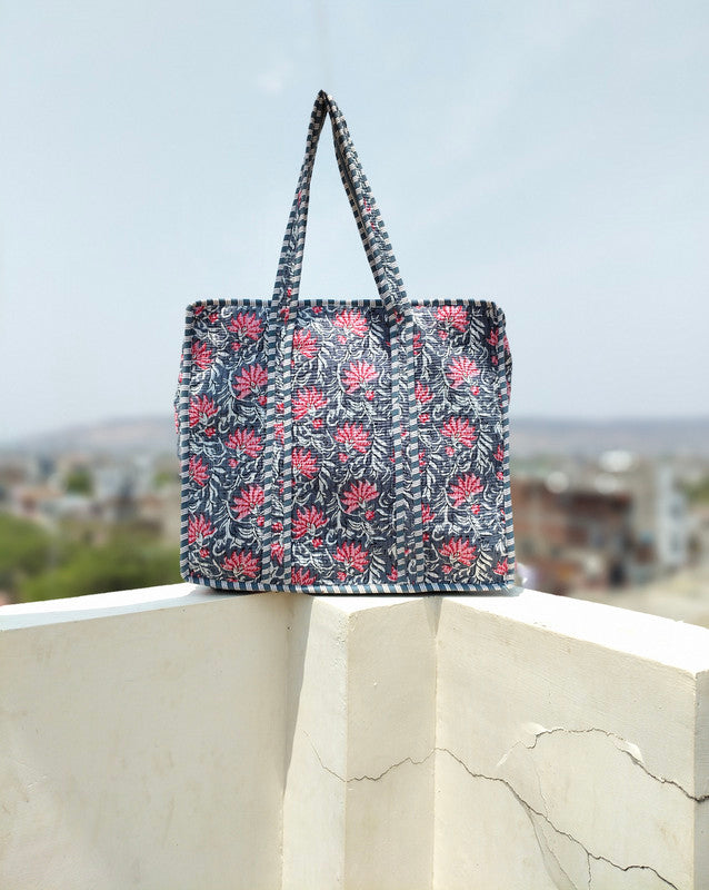 Women Shopping Bag, Cotton Quilted Tote Bag, Indian Handmade Bag, Party Bag, Large Market Bag, Shoulder Bag, Beach Bag, Eco Friendly Tote - 1