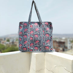 Women Shopping Bag, Cotton Quilted Tote Bag, Indian Handmade Bag, Party Bag, Large Market Bag, Shoulder Bag, Beach Bag, Eco Friendly Tote - 1