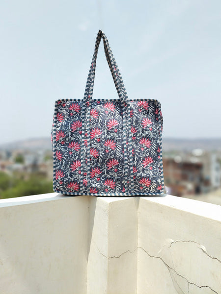 Women Shopping Bag, Cotton Quilted Tote Bag, Indian Handmade Bag, Party Bag, Large Market Bag, Shoulder Bag, Beach Bag, Eco Friendly Tote - 1
