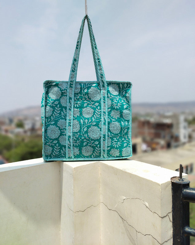 Women Shopping Bag, Cotton Quilted Tote Bag, Indian Handmade Bag, Party Bag, Large Market Bag, Shoulder Bag, Beach Bag, Eco Friendly Tote - 3