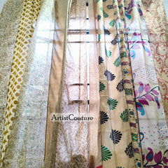 Handmade Indian Silk Saree Curtains Boho Patchwork Window Decor (Set of 2) - 1
