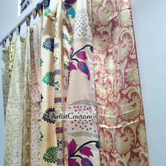 Handmade Indian Silk Saree Curtains Boho Patchwork Window Decor (Set of 2) - 1