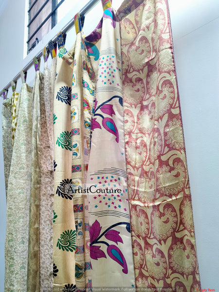 Handmade Indian Silk Saree Curtains Boho Patchwork Window Decor (Set of 2) - 1