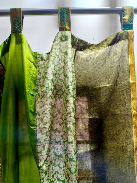 Handmade Indian Silk Saree Curtains Boho Patchwork Window Decor (Set of 2) - 11