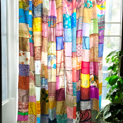 Handmade Indian Silk Saree Curtains Boho Patchwork Window Decor (Set of 2) - 4
