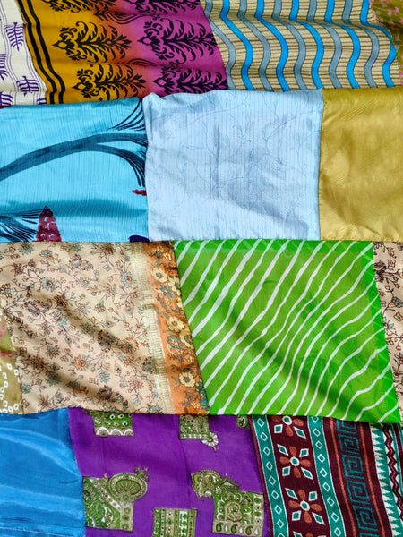 Handmade Indian Silk Saree Curtains Boho Patchwork Window Decor (Set of 2) - 4