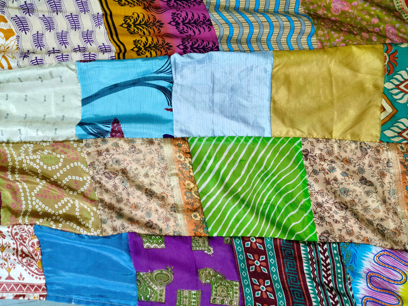 Handmade Indian Silk Saree Curtains Boho Patchwork Window Decor (Set of 2) - 4