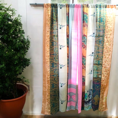 Handmade Indian Silk Saree Curtains Boho Patchwork Window Decor (Set of 2) - 5