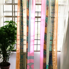 Handmade Indian Silk Saree Curtains Boho Patchwork Window Decor (Set of 2) - 5