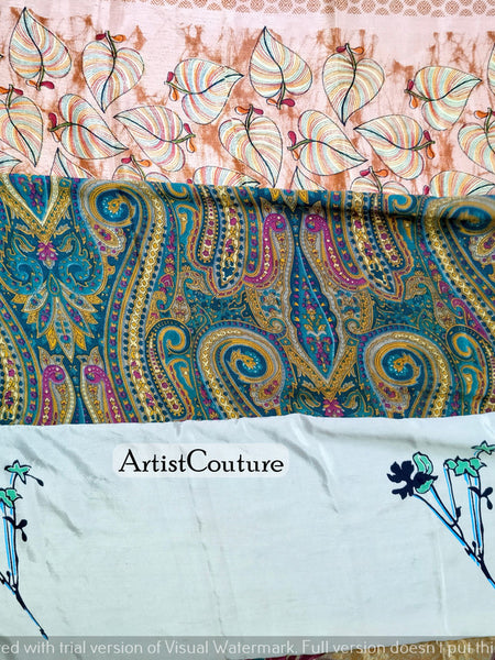 Handmade Indian Silk Saree Curtains Boho Patchwork Window Decor (Set of 2) - 1