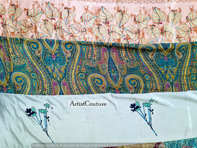 Handmade Indian Silk Saree Curtains Boho Patchwork Window Decor (Set of 2) - 1