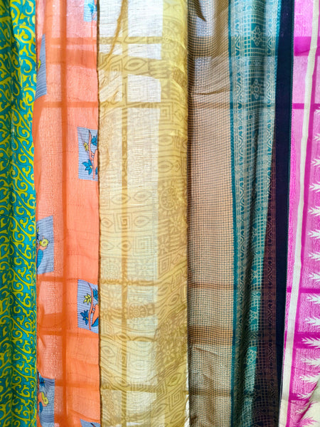 Handmade Indian Silk Saree Curtains Boho Patchwork Window Decor (Set of 2) - 6