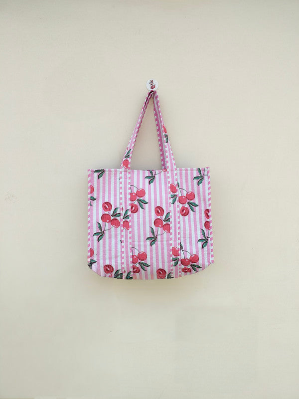 Quilted cotton handprinted reversible large floral patch work stripe tote bag eco friendly Sturdy Grocery Shopping Artist Boho - 38