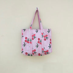 Quilted cotton handprinted reversible large floral patch work stripe tote bag eco friendly Sturdy Grocery Shopping Artist Boho - 38