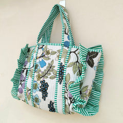 Quilted cotton handprinted reversible large floral patch work stripe tote bag eco friendly Sturdy Grocery Shopping Artist Boho - 37