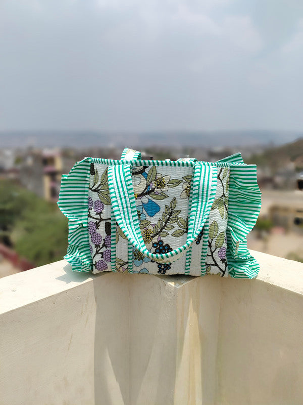 Quilted cotton handprinted reversible large floral patch work stripe tote bag eco friendly Sturdy Grocery Shopping Artist Boho - 37