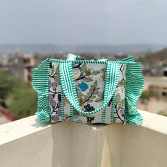 Quilted cotton handprinted reversible large floral patch work stripe tote bag eco friendly Sturdy Grocery Shopping Artist Boho - 37