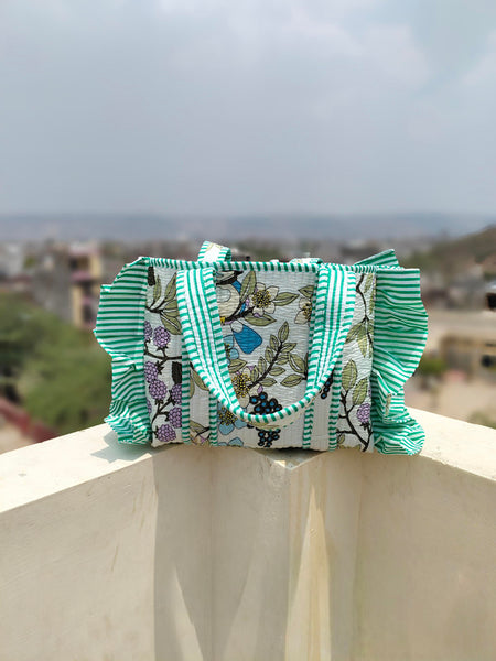 Quilted cotton handprinted reversible large floral patch work stripe tote bag eco friendly Sturdy Grocery Shopping Artist Boho - 37