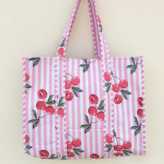 Quilted cotton handprinted reversible large floral patch work stripe tote bag eco friendly Sturdy Grocery Shopping Artist Boho - 38