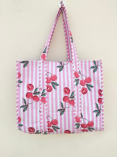 Quilted cotton handprinted reversible large floral patch work stripe tote bag eco friendly Sturdy Grocery Shopping Artist Boho - 38