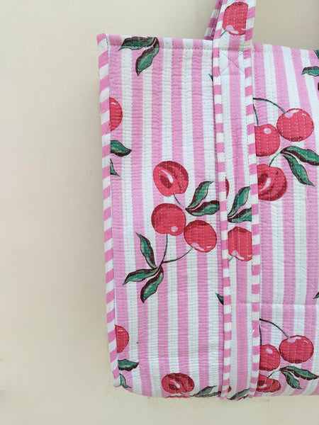 Quilted cotton handprinted reversible large floral patch work stripe tote bag eco friendly Sturdy Grocery Shopping Artist Boho - 38