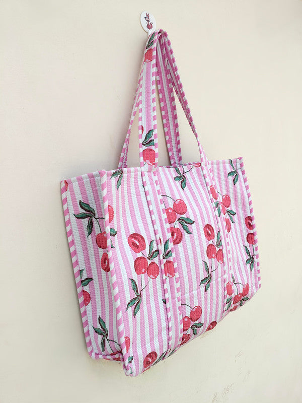 Quilted cotton handprinted reversible large floral patch work stripe tote bag eco friendly Sturdy Grocery Shopping Artist Boho - 38