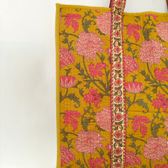 Quilted cotton handprinted reversible large floral patch work stripe tote bag eco friendly Sturdy Grocery Shopping Artist Boho - 35