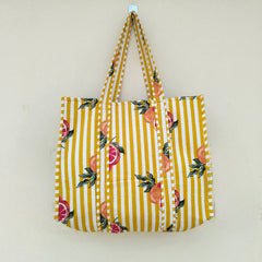 Quilted cotton handprinted reversible large floral patch work stripe tote bag eco friendly Sturdy Grocery Shopping Artist Boho - 34