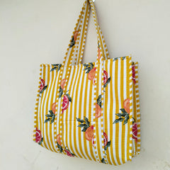 Quilted cotton handprinted reversible large floral patch work stripe tote bag eco friendly Sturdy Grocery Shopping Artist Boho - 33