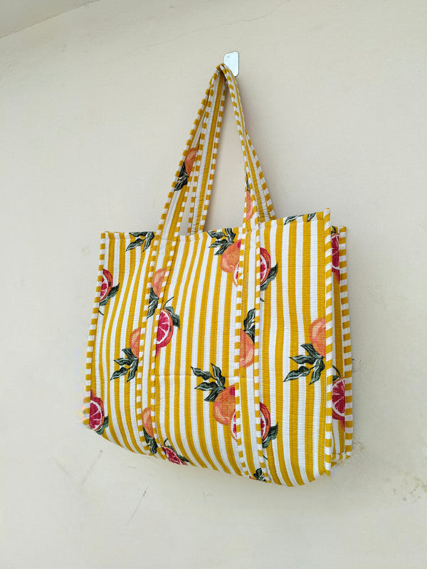 Quilted cotton handprinted reversible large floral patch work stripe tote bag eco friendly Sturdy Grocery Shopping Artist Boho - 34