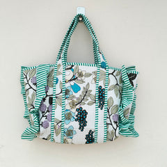 Quilted cotton handprinted reversible large floral patch work stripe tote bag eco friendly Sturdy Grocery Shopping Artist Boho - 37