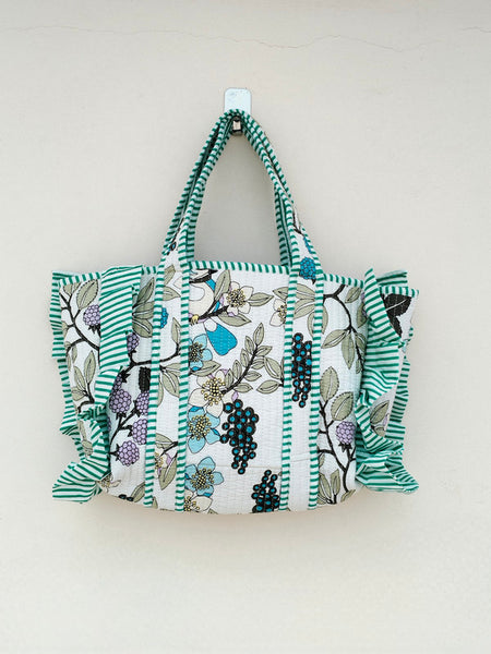 Quilted cotton handprinted reversible large floral patch work stripe tote bag eco friendly Sturdy Grocery Shopping Artist Boho - 37