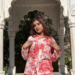 Women's Red Floral Paisley Long Sleeve Pajama Set Cozy Sleepwear & Perfect Gift for Her