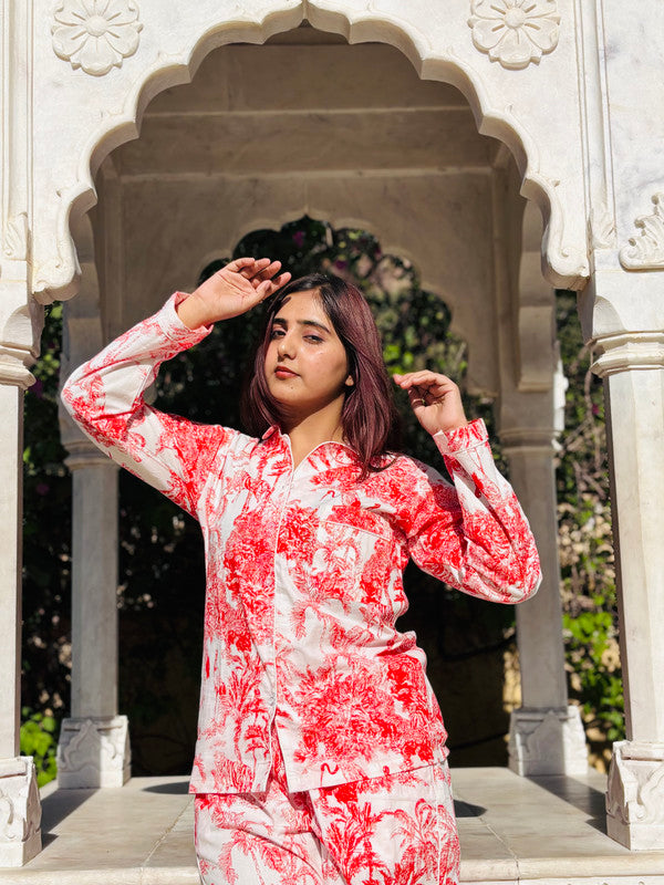 Women's Red Floral Paisley Long Sleeve Pajama Set Cozy Sleepwear & Perfect Gift for Her
