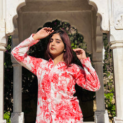 Women's Red Floral Paisley Long Sleeve Pajama Set Cozy Sleepwear & Perfect Gift for Her